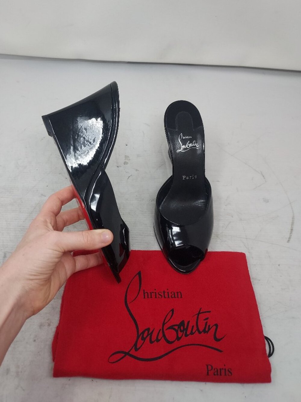 Christian Louboutin Me Dolly Zeppa Patent Black Sandals